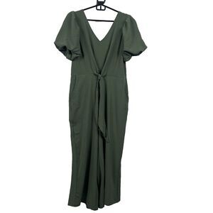 MSK Olive Green Tie Front Wide Leg Jumpsuit Puff Sleeve